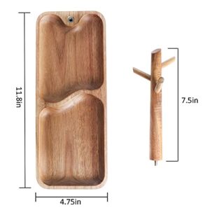 CYQGDKF Wood Key Tray for Entryway Table, Jewelry Tray, Catchall Tray with 3 Stand Hanging Organizer, for Rings, Phone, Bracelets Watches