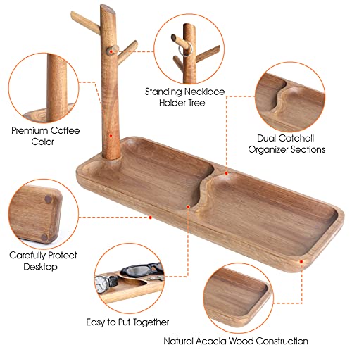 CYQGDKF Wood Key Tray for Entryway Table, Jewelry Tray, Catchall Tray with 3 Stand Hanging Organizer, for Rings, Phone, Bracelets Watches