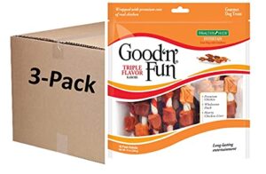 good'n'fun triple flavored rawhide kabobs for dogs, 12 oz (3 pack)