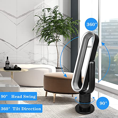 HealSmart Bladeless Tower Fan, Standing Fan, 10 Speeds Settings, 10-Hour Timing Closure Bladeless Fan, Stylish And Modern Fan, Low Noise, 39 Inches, Black