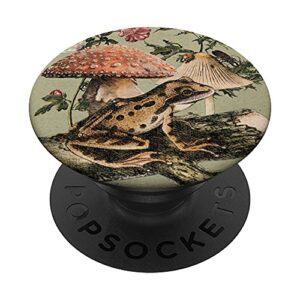 cottagecore aesthetic frog under toadstool & vintage flowers popsockets swappable popgrip