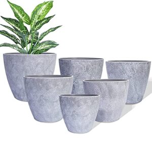 plant pots, 6pcs 7.5/6.5/5.8/5/4.2/3.6 inch planters flower pots with drainage hole, modern decorative planter for indoor outdoor plants, succulents, flowers & cactus, perfect for home bedroom garden