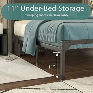 IMUsee Twin Size Platform Metal Bed Frame with Wood Headboard, Heavy Duty Bed Frame with 11" Under-Bed Storage Space, No Box Spring Needed, Easy Assembly, Noise Free, Rustic Brown