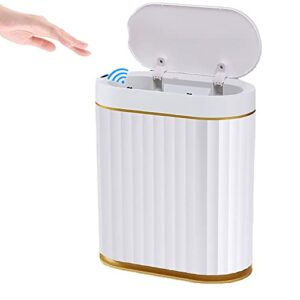 touchless automatic sensor smart trash can garbage can wasterbasket bin 2gallon for bathroom kitchen living room bedroom office (white gold)