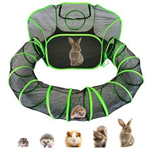 heyhome small animal playpen guinea pig hedgehog cage rabbit cage with fun surround tunnel breathable & transparent pop open exercise yard fence with top cover anti escape（patent pending）