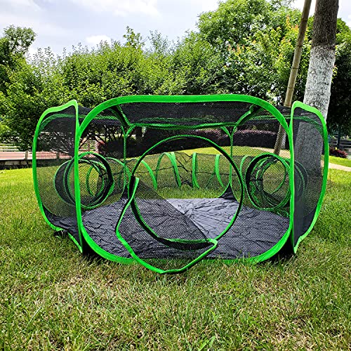 HEYHOME Small Animal Playpen Guinea Pig Hedgehog Cage Rabbit Cage with Fun Surround Tunnel Breathable & Transparent Pop Open Exercise Yard Fence with Top Cover Anti Escape（Patent Pending）