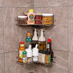 FABROK Corner Shower Caddy, Wall Mounted Shower Rack With No Drilling Strong Adhesive, Stainless Steel Corner Shelves for Kitchen Bathroom Organizer(2 Pack)