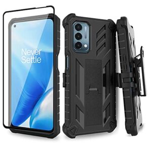 ailiber compatible with oneplus nord n200 5g case, nord n200 case holster with screen protector, swivel belt clip holster kickstand holder, heavy duty armor shockproof cover for 1+ nord n200-black