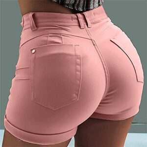 Women's Casual Bowknot Short Jeans Summer High Waist Short Denim Pants With Belt Rolled Hem Denim Shorts Plus Size (Pink,3X-Large)