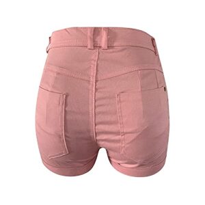 Women's Casual Bowknot Short Jeans Summer High Waist Short Denim Pants With Belt Rolled Hem Denim Shorts Plus Size (Pink,3X-Large)