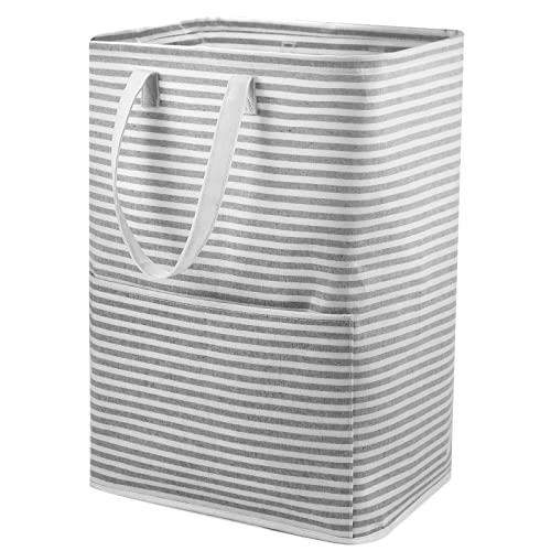 KANCNT Collapsible Laundry Hamper,72L Large Clothes Hamper with Pocket, Freestanding Foldable Laundry Basket with Long Handles for Bathroom,Bedroom, Nursery,College Dorm, Closet Storing, toys, Grey