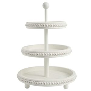swallowliving farmhouse 3 tier tray, white three tiered tray wood stand with shabby chic beaded for home & kitchen or coffee bar decorations, 12.4 x 12.4 x 16.5 inchs