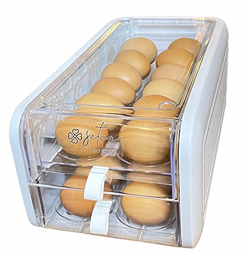 Generic Egg Holder/Container for Refrigerator, Large Capacity, High Quatily, Fresh MultiLayer Box Fridge for Chicken Egg, Storage Kitchen Organization, Chic Design (Gray, Medium 2-Layer 24 eggs)