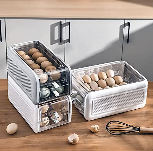 Generic Egg Holder/Container for Refrigerator, Large Capacity, High Quatily, Fresh MultiLayer Box Fridge for Chicken Egg, Storage Kitchen Organization, Chic Design (Gray, Medium 2-Layer 24 eggs)