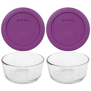 pyrex (2 7200 glass bowls & (2) 7200-pc thistle purple lids