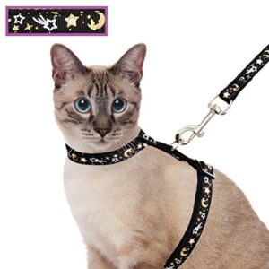 cat harness and leash set for outdoor walking escape proof adjustable soft safety strap with golden star and moon design glow in the dark black large