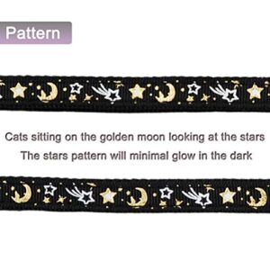 Cat Harness and Leash Set for Outdoor Walking Escape Proof Adjustable Soft Safety Strap with Golden Star and Moon Design Glow in The Dark Black Large