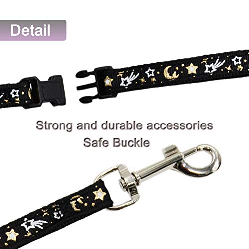 Cat Harness and Leash Set for Outdoor Walking Escape Proof Adjustable Soft Safety Strap with Golden Star and Moon Design Glow in The Dark Black Large