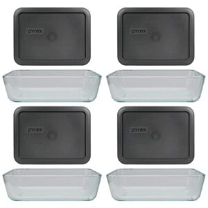 pyrex (4 7210 glass dishes & (4) 7210-pc charcoal gray lids