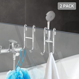 Brynnl 2 Pack Shower Door Hooks, Towel Hooks for Bathroom Frameless Glass Shower Door, Shower Squeegee Hooks, Silver