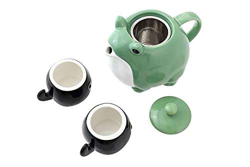 HAKONE YOSEGI Frog Teapot & Teacup Cute Tableware Japanese tea set, Tea Service Set Ceramic Tea Pot (30 oz), 2-Piece Tea Cups (5 oz) (tea pot ＆ 2 tea cup)