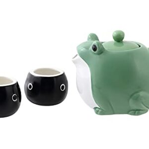 HAKONE YOSEGI Frog Teapot & Teacup Cute Tableware Japanese tea set, Tea Service Set Ceramic Tea Pot (30 oz), 2-Piece Tea Cups (5 oz) (tea pot ＆ 2 tea cup)