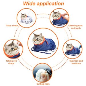 Catcan Cat Bathing Bag, Breathable Mesh Cat Shower Bag Anti Scratch Adjustable Cat Grooming Bag for Nail Trimming, Bathing Polyester Soft Cat Washing Bag (Blue-Orange)