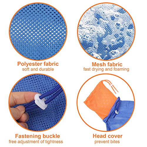 Catcan Cat Bathing Bag, Breathable Mesh Cat Shower Bag Anti Scratch Adjustable Cat Grooming Bag for Nail Trimming, Bathing Polyester Soft Cat Washing Bag (Blue-Orange)