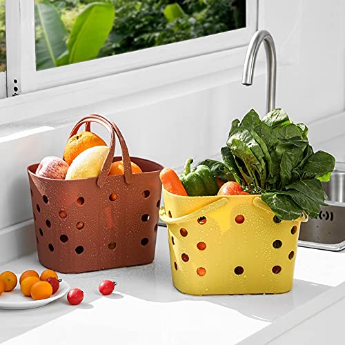 Eishi Shower Caddy Basket Snacks Tote with Handle Bath Organizer Bin Toiletry Bag Bin Box Storage Bin for Bathroom Dorm Room College Dorm Pantry Kitchen, Yellow