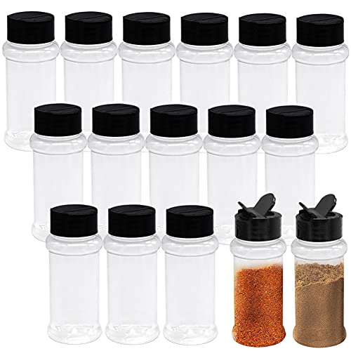 16 Pcs 3.5 oz/100 ml Plastic Spice Jar,Spice Storage Containers with Black Lids,Empty Plastic Spice Jars for Storing BBQ Seasoning,Glitters,Herbs,Spice,Powders