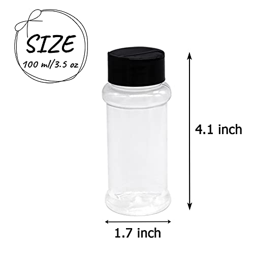 16 Pcs 3.5 oz/100 ml Plastic Spice Jar,Spice Storage Containers with Black Lids,Empty Plastic Spice Jars for Storing BBQ Seasoning,Glitters,Herbs,Spice,Powders