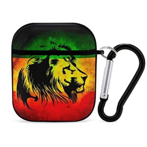 youtary jamaican lion flag pattern airpods 1 & 2 case cover, apple airpod headphone cover unisex personalized shockproof protective wireless charging accessories with keychain