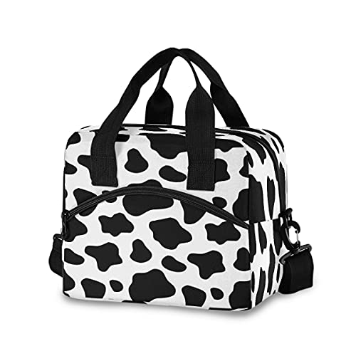 Lunch Bag for Kids Black And White Cow Print Insulated Cooler Lunch Box Large Capacity Lunch Organizer for Boys Girls