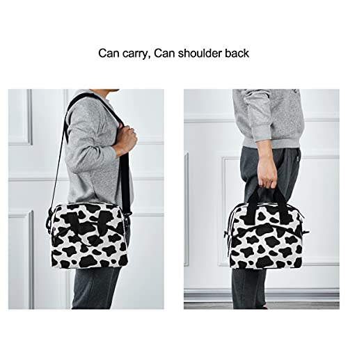 Lunch Bag for Kids Black And White Cow Print Insulated Cooler Lunch Box Large Capacity Lunch Organizer for Boys Girls