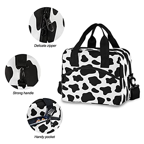 Lunch Bag for Kids Black And White Cow Print Insulated Cooler Lunch Box Large Capacity Lunch Organizer for Boys Girls