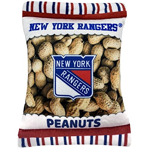 NHL New York Rangers Crinkle FINE Plush Dog & CAT Squeak Toy - Cutest Stadium Peanuts Snack Plush Toy for Dogs & Cats with Inner Squeaker & Beautiful Baseball Team Name/Logo