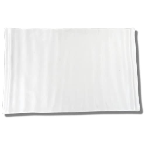 Wave Design Indented White Melamine Rectangular Serving Platter, Neutral Hors D'oeuvre and Charcuterie Platters Kitchenware and Wedding Shower Gifts, 8.25 Inches