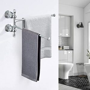 wincase crystal towel bar, chrome swivel towel rack 2 arms for bathroom, silver swing hanger towel holder space saving wall mount