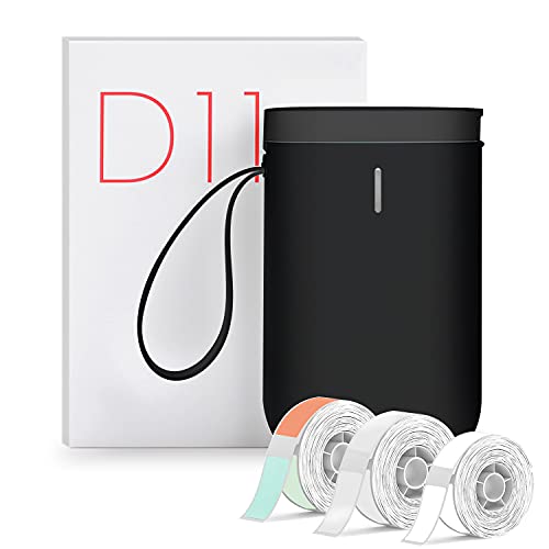 ASKITO Label Maker Machine D11 2021 Portable Wireless Connection Label Printer Tape Available for Phone Pad Easy to Use Office Home Organization USB Rechargeable 3 Roll Label Paper (Black)