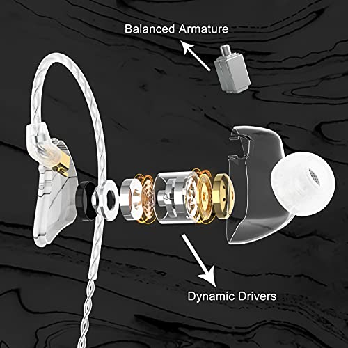 BASN MMCX Triple Driver in-Ear Monitors with Rich Bass, HiFi Stereo IEM Earphones with Upgraded Detachable Cables for Audiophiles Musicians (Porcelain White)