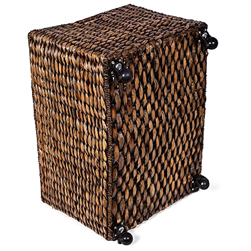 BIRDROCK HOME Rolling Storage and Recycling Bin - Brown Wash - Handwoven - Divided Decorative Cart - Kitchen - Paper Cans Glass Plastic Sorter - Toy Blanket Storage