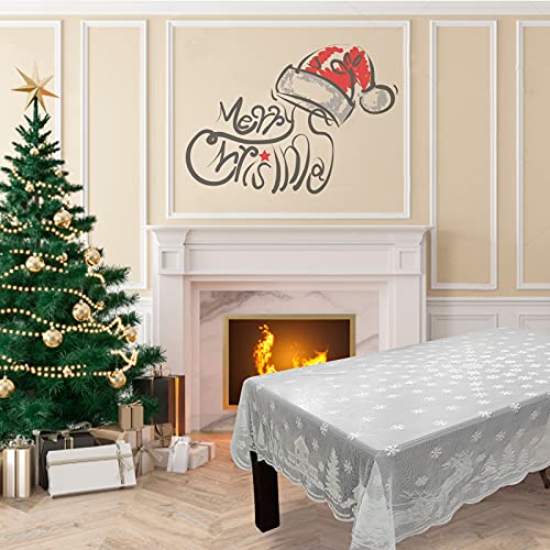 Pleaseedo 𝐗𝐌𝐀𝐗 𝐆𝐈𝐅𝐓 Christmas Lace Tablecloth, Rectangle Lace Tablecloth for Rectangle Table, White Snowflake Christmas Lace Table Cover, Rectangle Tablecloth for Holiday Party Decoration