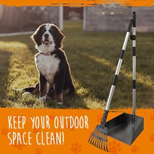 Mighty Paw Dog Pooper Scooper | Large Heavy Duty Tray & Rake Set. Long Adjustable Metal Poles for Comfortable Pet Poop, Waste & Yard Debris Pickup. Easily Scoop on Grass, Sand, Gravel Or Concrete