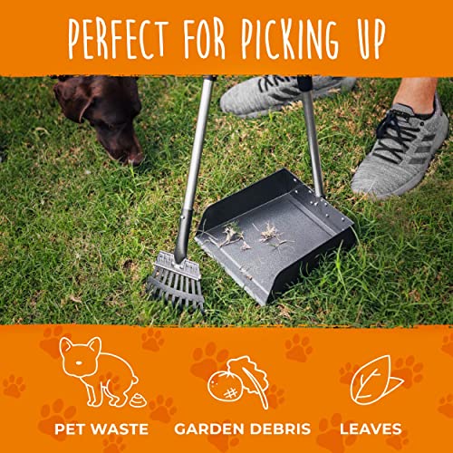 Mighty Paw Dog Pooper Scooper | Large Heavy Duty Tray & Rake Set. Long Adjustable Metal Poles for Comfortable Pet Poop, Waste & Yard Debris Pickup. Easily Scoop on Grass, Sand, Gravel Or Concrete