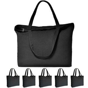 black canvas tote bag with zipper, koolmox 17x14'' 12oz thick canvas bag with handles and flat bottom, women girl men grocery shopping bag canvas cotton totes sublimation bags to personalize customize