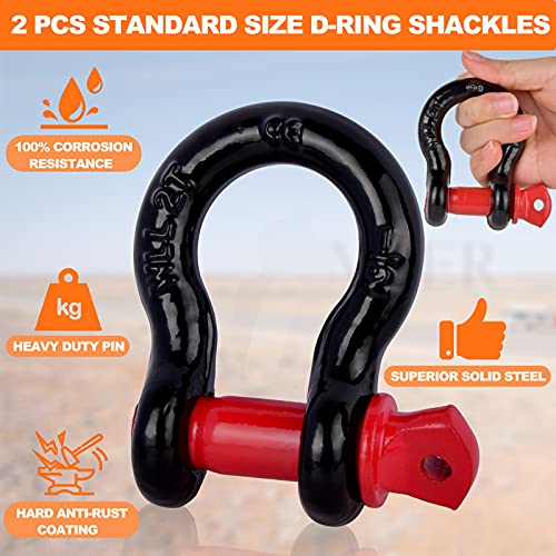 Tow Strap, Heavy Duty Tow Rope 2" X 16.4 ft 11000 Lbs (5 T) Recovery Straps with 2pcs 1/2" D-Ring Shackles, Protective Sleeves, Storage Bag, Emergency Off Road Truck Accessories, Daily Use for Car