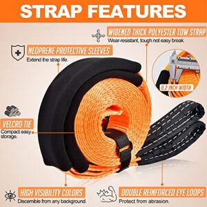 Tow Strap, Heavy Duty Tow Rope 2" X 16.4 ft 11000 Lbs (5 T) Recovery Straps with 2pcs 1/2" D-Ring Shackles, Protective Sleeves, Storage Bag, Emergency Off Road Truck Accessories, Daily Use for Car