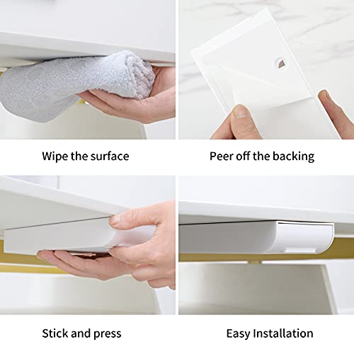 (2 Pack) Under Desk Drawer, Premium Under Desk Storage, Hidden Under Desk Storage Drawers, Desk Drawers with Self-Adhesive Glue, Suitable for Office, Home-use, School (White/Gray)