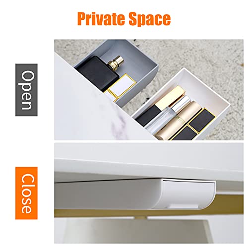 (2 Pack) Under Desk Drawer, Premium Under Desk Storage, Hidden Under Desk Storage Drawers, Desk Drawers with Self-Adhesive Glue, Suitable for Office, Home-use, School (White/Gray)