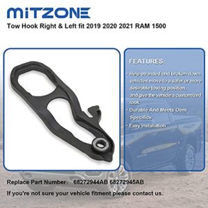 MITZONE Front Tow Hooks Right & Left with Bushing Compatible with 2019 2020 2021 2022 RAM 1500 Replace 68272944AB 68272945AB